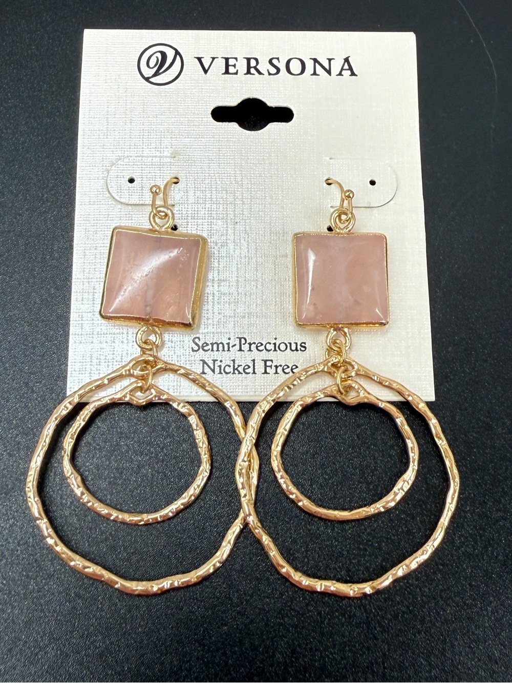 Versona Gold & Blush Square Drop Hoop Earrings